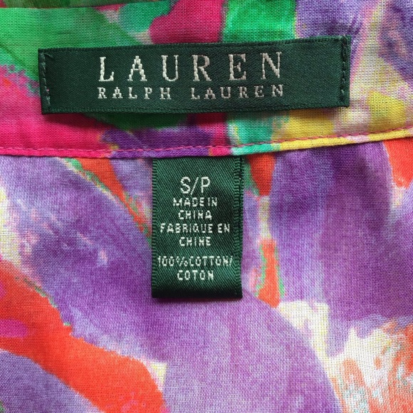Lauren Ralph Lauren Floral Pin Tuck Cotton Tunic Blouse Size SP - Picture 9 of 10